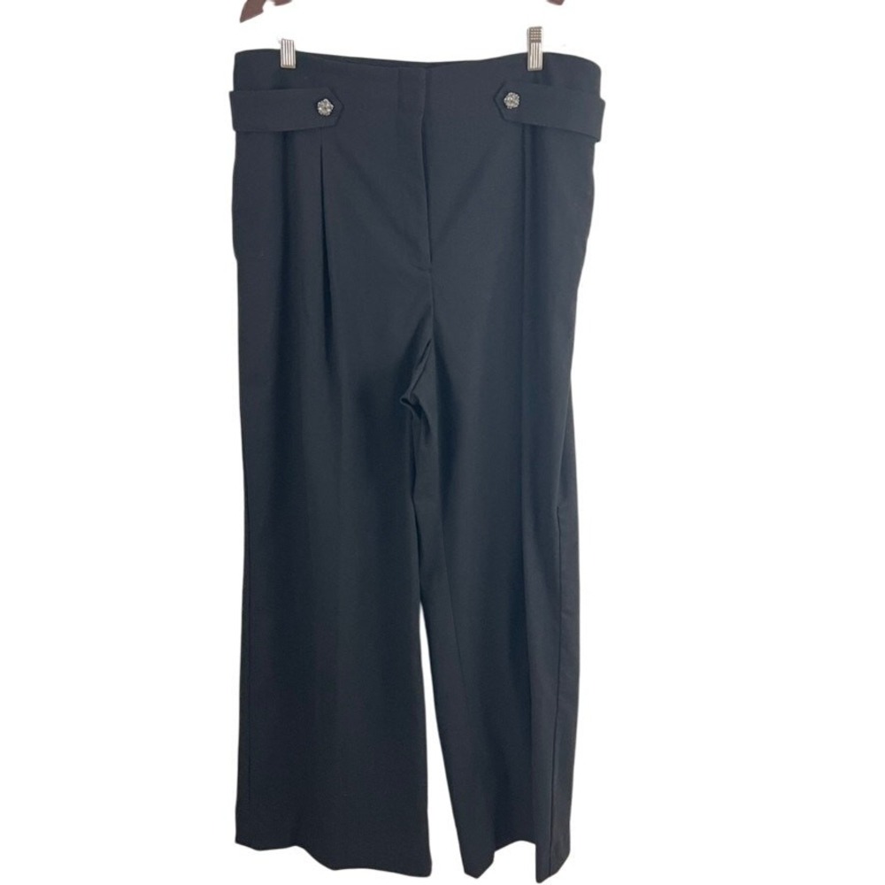 LOFT Black Wide Leg Pleated Dress Pants Rhinestones Women Size 16 Curvy NEW